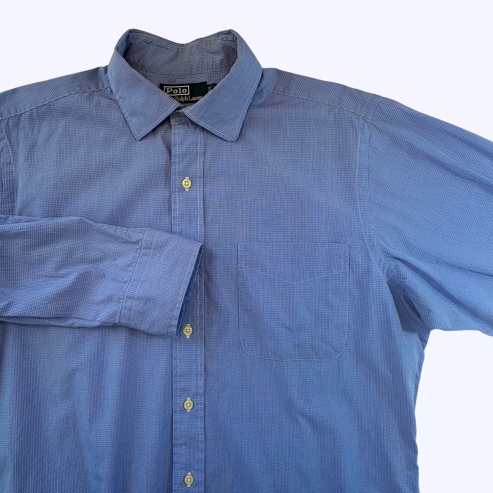 Polo Ralph Lauren Blue Checkered Long Sleeve‎ Dress Shirt Mens 16-32/33